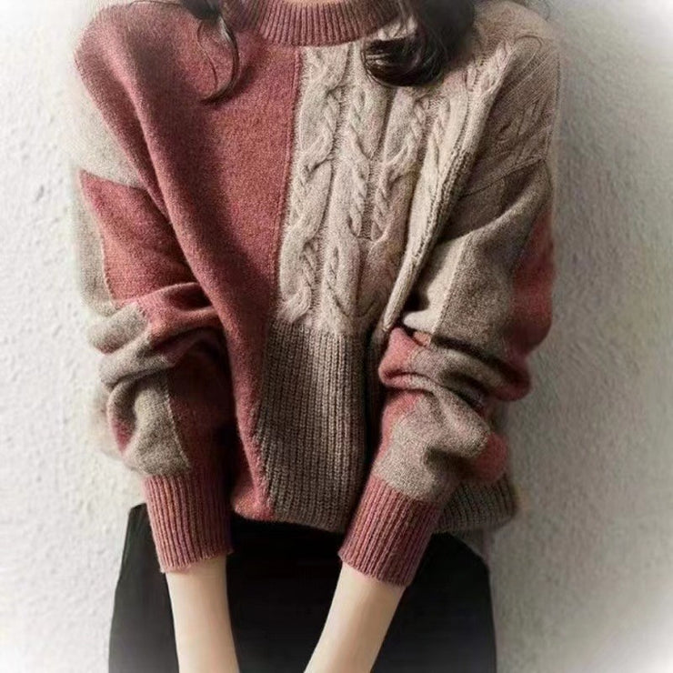 Paris Retro Women's Sweaters Round Neck Patchwork Loose Thin Pullovers Knitted Casual Sweaters loveyourmom Love Your Mom Red Free Size 
