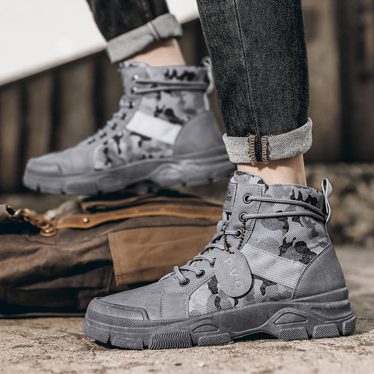 Camouflage High Top Boots Work Camping, Casual Trendy Hip Hop Rave Boots Waterproof Shoes 1 1   