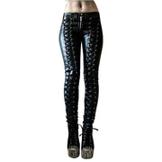 Women's Gothic Faux Black Leather Pants, Gothic Punk Rave Rock Skinny Pants 1 1 Black 4XL 