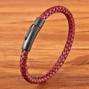 Classic Style Men Leather Bracelet. Black Stainless Steel Button. Neutral Accessories. Hand-woven Jewelry Gifts 1 1 Red  