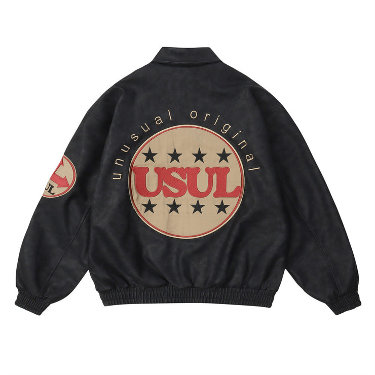 Detroit Retro Embroidery Coat Jacket, Streetwear Vintage Rave Motorcycle Jacket, Unisex Bomber loveyourmom Love Your Mom Black L 