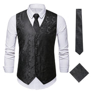 Men's 3Pc Paisley Waistcoat Set with Necktie Pocket Square | Victorian Steampunk Embroidered Vest | Formal Business Attire loveyourmom Love Your Mom   