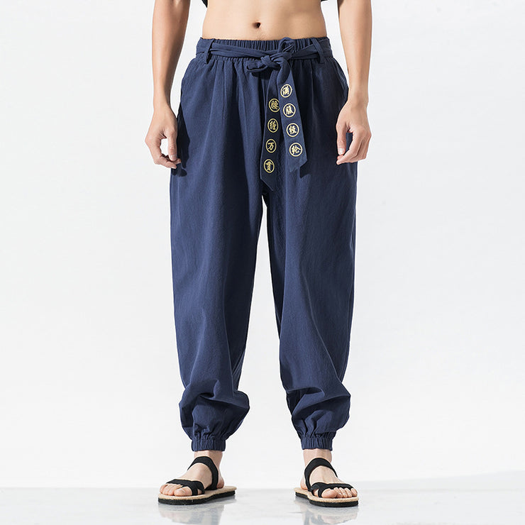 Casual Embroidered Linen Harem Pants, Boho Hippie Lounge Pants, Wide Leg Pants, Beach Pajama Pants, Comfort Wear Festival - Plus size 5XL 1 1 Blue 2XL 