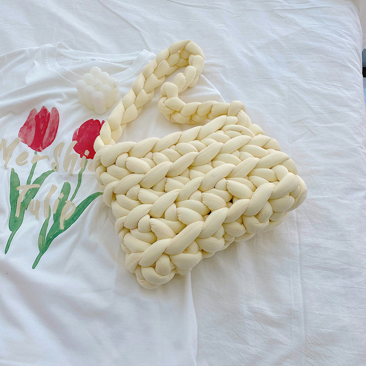 Thick Wool Hand Knitted Bag, Icelandic Crochet Bag,Vintage Bag, Knit Bag Tot 1 1 Milk white  