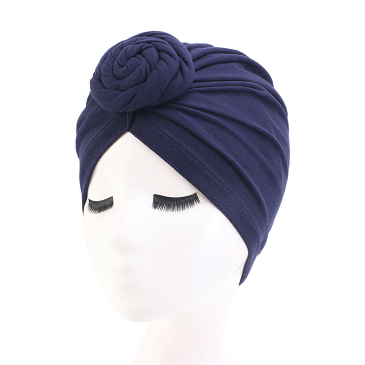 Cotton Turbans , Knot Hijab Hat Turban Satin Liner Double-Layered Beanie Chemo Cap Sleep Bonnet loveyourmom Love Your Mom Navy Blue  