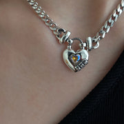 S925 Sterling Silver Zircon Heart Sweater Necklace 1 1   