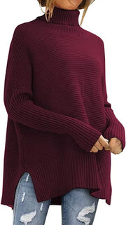 Cozy Women's Oversized Turtleneck Sweater, Fall Batwing Sleeve Ribbed Tunic Sweater loveyourmom Love Your Mom Wine Red L 