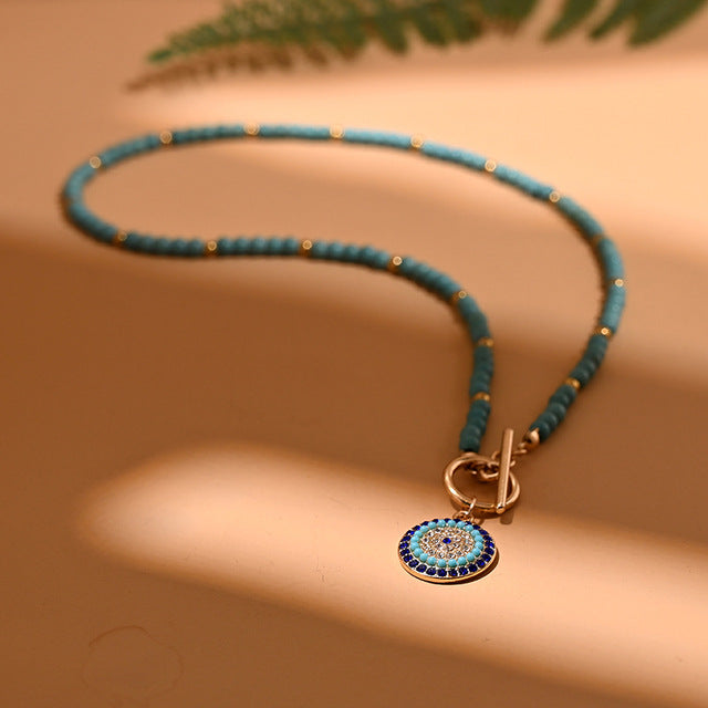 Pearl Evil eye necklace with golden toggle 1 Love Your Mom C  