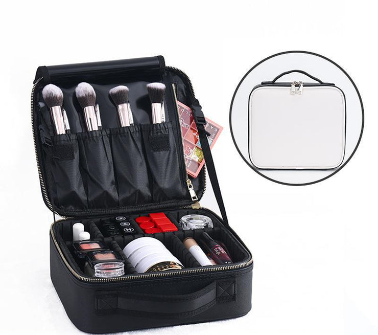 Tattooers Travel Bag, Makeup Case Bag Professional Train Case, Travel Cosmetic Organizer Brush Holder Waterproof Makeup Artist Storage Box. 1 1 Leather mini small white and b  