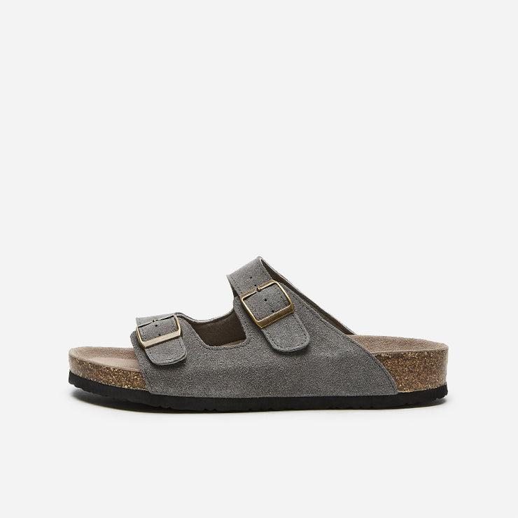 London Classic Dual-Strap Cork Footbed Sandals in Charcoal Gray - Comfortable Slip-on Summer Shoes loveyourmom Love Your Mom Grey 39 