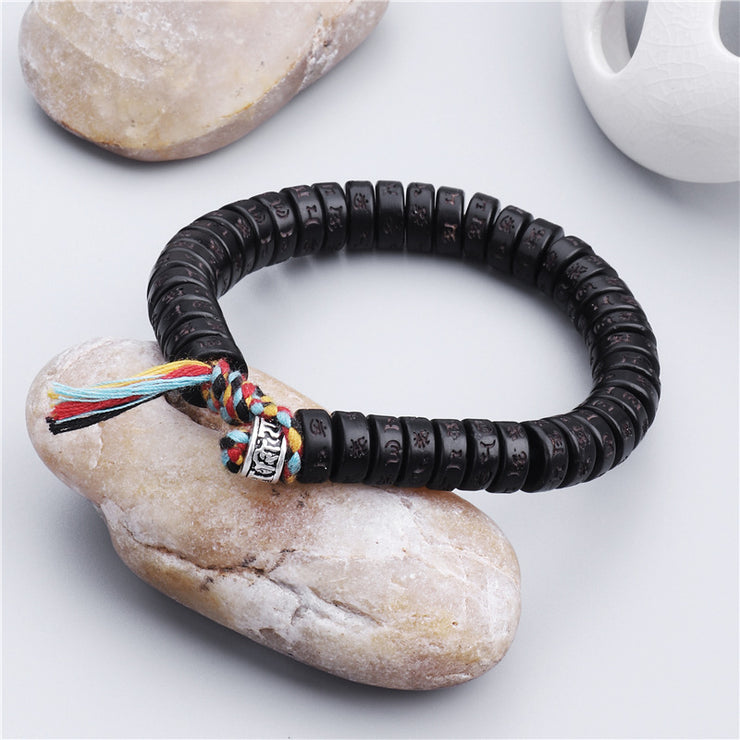 Buddha Sanskrit Stones Bracelet, Tibetan Coconut Shell Beads Engraved Om Mani Padme Hum Mantra Happiness Bracelet loveyourmom Love Your Mom   