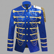 Men's Luxurious Sequin Blazer | Sparkling Fashion Military Uniform Suit Jacket | Party Prom Vintage Jacket Tops loveyourmom Love Your Mom Blue 2XL 