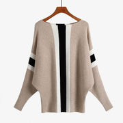 Sweater Batwing Shirt Off-neck Thread Loose Large Size Pullover Striped Top loveyourmom Love Your Mom Khaki Free Size 