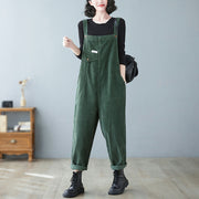 Winter Corduroy Overalls, Loose Casual Baggy Pants, Retro Jumpsuits, Plus Size Overalls, Bib Overalls With Pockets, 80S Vintage Pants 1 1 Green 2XL 