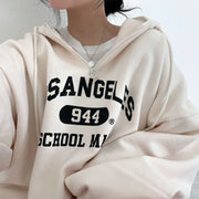 Retro Los Angeles Oversized Hoodie, Women Hooded Fleece Jacket, Zipper Padded Outdoor Cool Travel Hoodie 1 1 White without plush L 