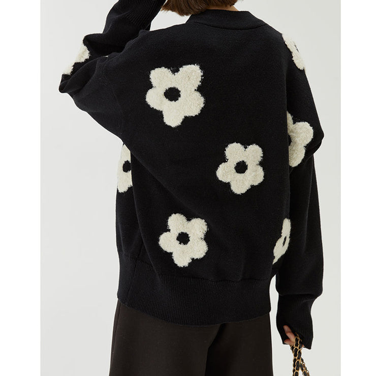 Women's V-neck Three-dimensional Applique Thin Floral Knitwear Jacket loveyourmom Love Your Mom   