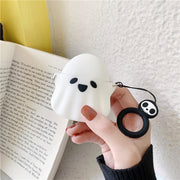 Cool 3D Ghost Halloween AirPods Cover Case + hanging ring, Halloween AirPods Gift Geek 1 1 White Airpods 1to 2generations 