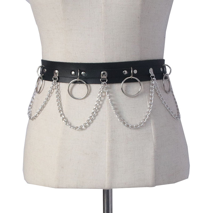 Sunallwell Chain Belt for Women Punk Gothic Adjustable Belt with Metal Ring Leather Belt Black 1 1 Black  