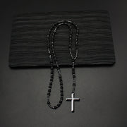 Natural Stone Beads Cross Sweater Chain loveyourmom Love Your Mom Black  