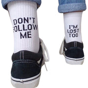 Funny Text Socks Unsex Gift, Don't Follow me Im lost socks loveyourmom Love Your Mom White One size 