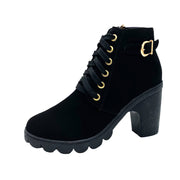 Berlin Chic Lace-Up Ankle Boots with Chunky Heels - Rave Fashionable Street Style Booties loveyourmom Love Your Mom Black 35 