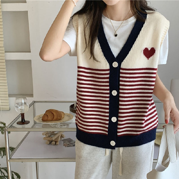 Multi Colored Japanese Korean Heart Knitted Vest for Women, Vintage Outerwear, Casual Warm Cozy Sweater, Aesthetic Vest 1 1 Blue Free Size 