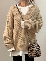 Paris Retro Cable Knit Sweater for Women V Neck Loose Casual Pullover Solid Color Fashion Jumper Tops Long Sleeve Comfort Soft Sweaters loveyourmom Love Your Mom Camel 2XL 