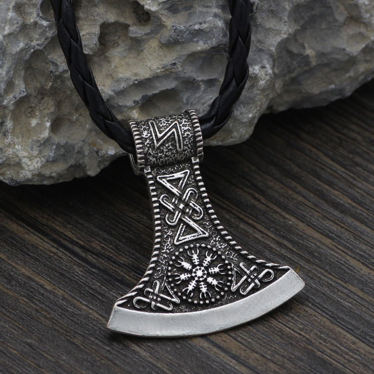 Viking Axe Vegvisir Compass Sowilo Stainless Steel Pendant Necklace, Nordic Gothic jewelry Gift 1 1   