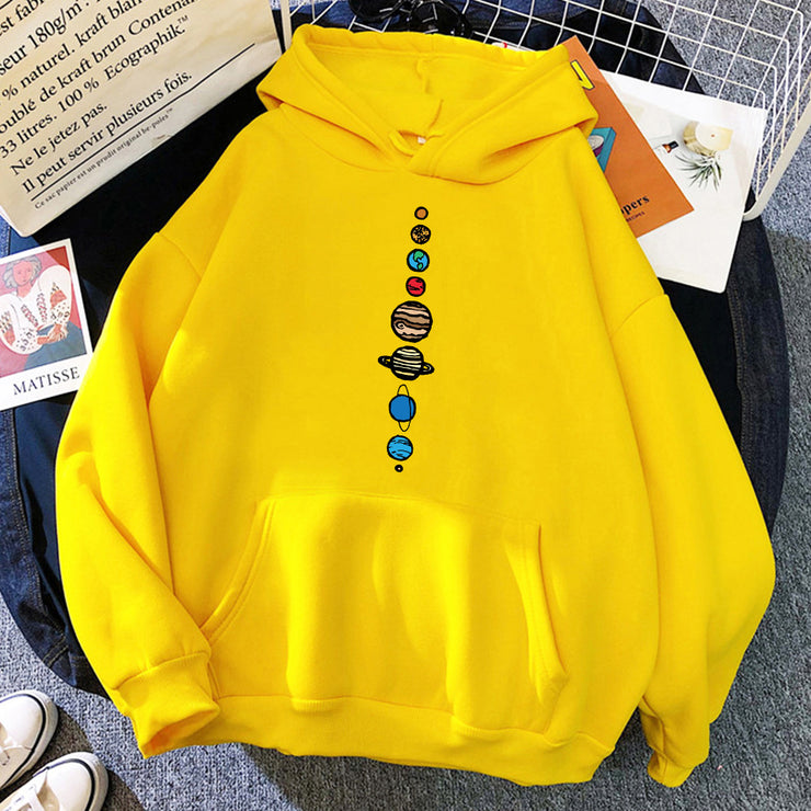Nine Planets Hoodie, Cool Solar System Planet Oversized Hoodie Gift 1 1 Yellow 2XL 