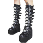 Metallic Belt Buckle Thick-soled High Boots Women 1 1   