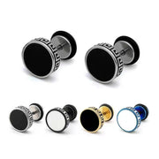 Punk Raver Titanium Steel Stud Earrings for Men, Gothic Street Black Round Ear Piercing Fashion Rock Plug Jewelry loveyourmom Love Your Mom   