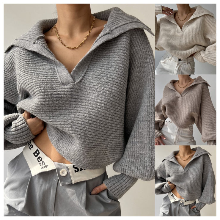 Copenhagen Crop Top Sweater,  Lazy Loose Lantern Sleeve Open Collar Women's Short Sweater loveyourmom Love Your Mom   