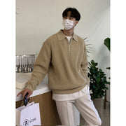 Korean Basic Look, Men Casual Pullover Warm Slim Stand Collar Knitted Pullovers, Half Zip Sweater - Color: khaki, gray, black 1 1 Khaki 2XL 