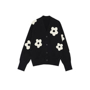 Women's V-neck Three-dimensional Applique Thin Floral Knitwear Jacket loveyourmom Love Your Mom Black One size 