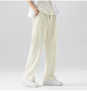 Paris High Waisted Wide Leg Men, Ice Silk Drawstring Casual Palazzo Pants Comfy Loose Fit, Solid Color Trousers Draping Suit Pants loveyourmom Love Your Mom Apricot 2XL 