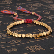 Handmade Tibetan Copper Bead Bracelet, Buddhism Yoga Bracelet Gift, Braided Cotton String Bracelets Luck Rope loveyourmom Love Your Mom Gold  