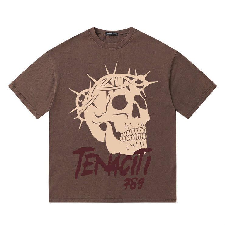 Vintage Skull Shirt, Skeleton Graphic Tshirt, Loose Fit Tactical Skull T-shirt loveyourmom Love Your Mom Dark Brown L 