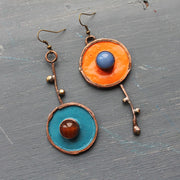 Ethnic Asymmetric Ancient Bronze Drop Earrings | Women's Statement Jewelry with Red & Blue Stones loveyourmom Love Your Mom   