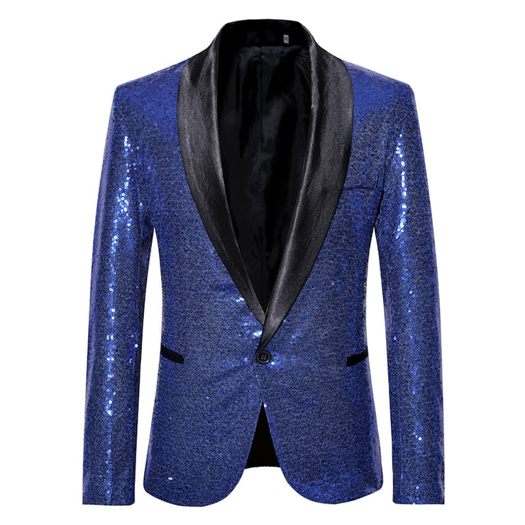 Men's Tuxedo Tailcoat Swallowtail Suit Jacket | Slim Fit Dinner Party & Wedding Blazer | Sequins Show Dress Coat | Available in Red, Black, Silver, Gold, Blue loveyourmom Love Your Mom Blue 2XL 