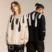 Cool Wool Knit Crewneck Top, Casual Cozy Fashion Fringe Shirt Top, Long sleeve, Loose Fit Aesthetic Warm Tops Women, Techno Rave Festival Outfit loveyourmom Love Your Mom   