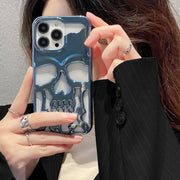 3D Hollow Skull Phone Case For iPhone 14 Gothic Skeleton Phone Case - Skull Soft Cover for iPhone Phone Case 1 Blue electroplating Iphone 11Pro Max 