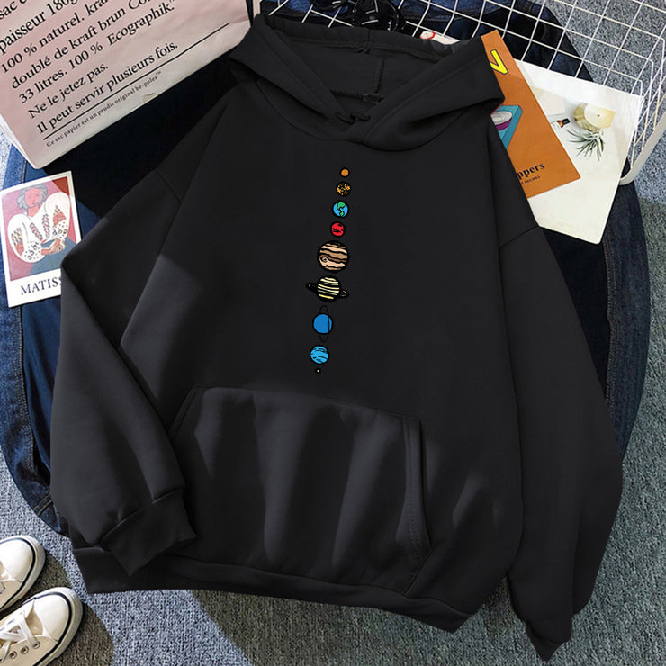Nine Planets Hoodie, Cool Solar System Planet Oversized Hoodie Gift 1 1 Black 2XL 