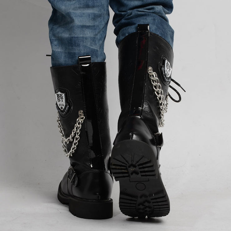 Men's Punk Style Motorcycle Boots Men Mid-calf Military Combat Boot Lace Up Metal Chain Retro Gothic London Style Boots 1 1   
