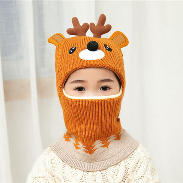 Children kids Cartoon Balaclava Doitbest 2 to 6 Boy girl Warm Beanie Protect neck  Animal Windproof Winter Child knit hat. 1 Love Your Mom Giraffe Orange 48to55cm