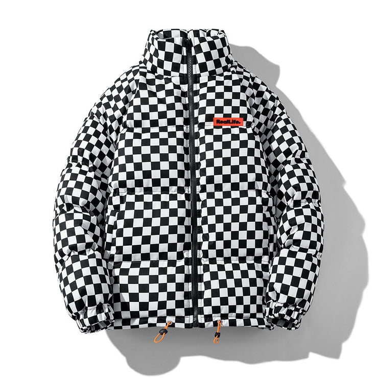 Chessboard Checkers Padded Jacket, Berlin Stylish Warm Cozy Jacket, Lightweight Fashion Puffer Jacket for Men, Outerwear Jacket - Plus size 5XL 1 1 Black 2XL 