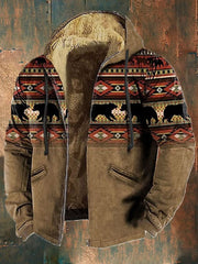 Vintage Wool Hooded Jacket for Men, Warm Cozy Printed Coat, Burning Man Coat, Lightweight Fashion Western Jacket,Plus size 8XL 1 1 5Color 2XL 