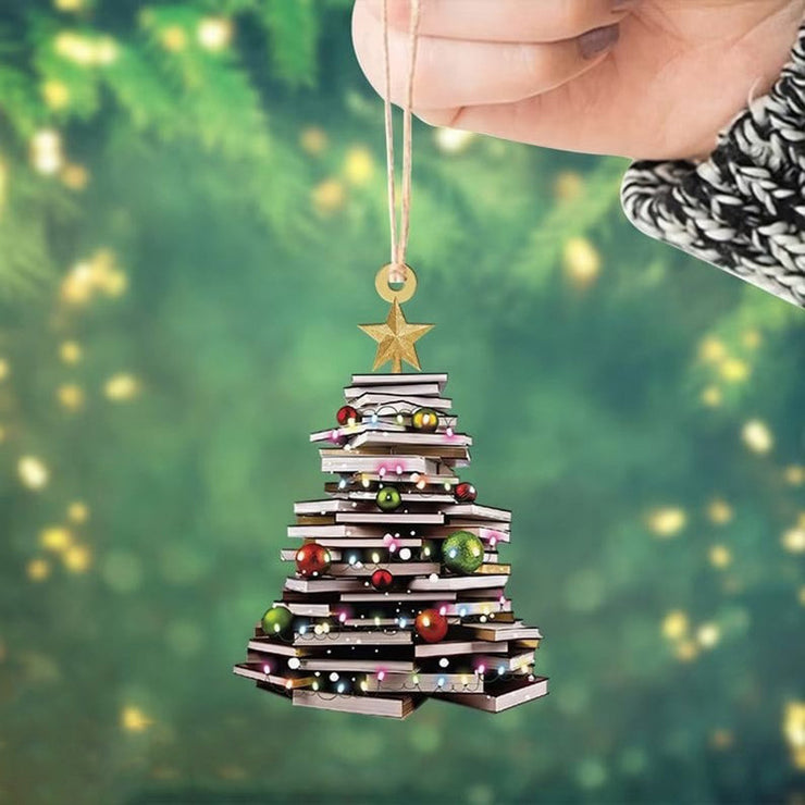 Christmas Book Tree Ornament, Book Lover Christmas Ornament, 2D Book Lover Ornament, Book Club Ornament, Book Lover Christmas, Librarian 1 1 A 8x8cm 
