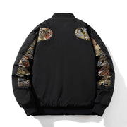 Tokyo Jacket - Retro Japan Art Embroidered Baseball Coat 1 Love Your Mom Black, Cotton Lining 3XL 