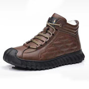Men's Snow Boots Winter Plush Warm Cotton Shoes Lace-up Non-slip Male Ankle Boots, Waterproof Furry Men Leather Casual Shoes loveyourmom Love Your Mom Brown 40 