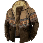Vintage Wool Hooded Jacket for Men, Warm Cozy Printed Coat, Burning Man Coat, Lightweight Fashion Western Jacket,Plus size 8XL 1 1 1color 2XL 